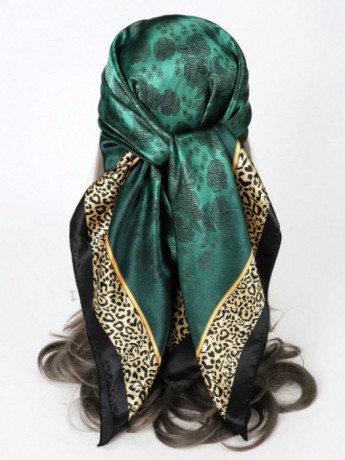 Green Floral & Leopard Print Scarf/Bandana